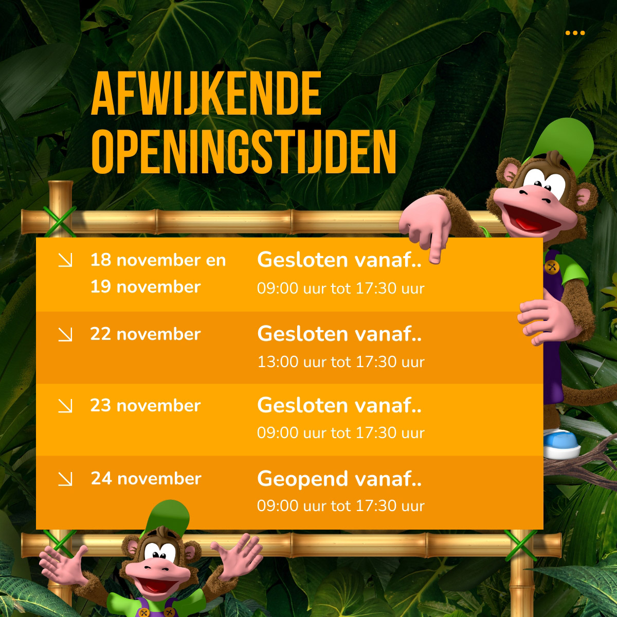 Afwijkende openingstijden